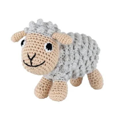 Doudou mouton gris au crochet avec grelot signé Sindibaba
