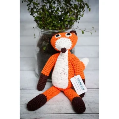 Doudou renard orange au crochet avec grelot signée Sindibaba Doudou renard orange au crochet avec grelot signée Sindibaba