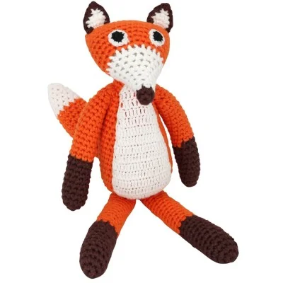 Doudou renard orange au crochet avec grelot signée Sindibaba