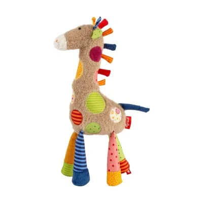 Doudou girafe Patchwork Sweety signé Sigikid, vue de profil Doudou girafe Patchwork Sweety signé Sigikid, vue de profil
