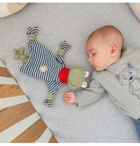 Bébé dormant avec doudou plat grenouille signé Sigikid Bébé dormant avec doudou plat grenouille signé Sigikid