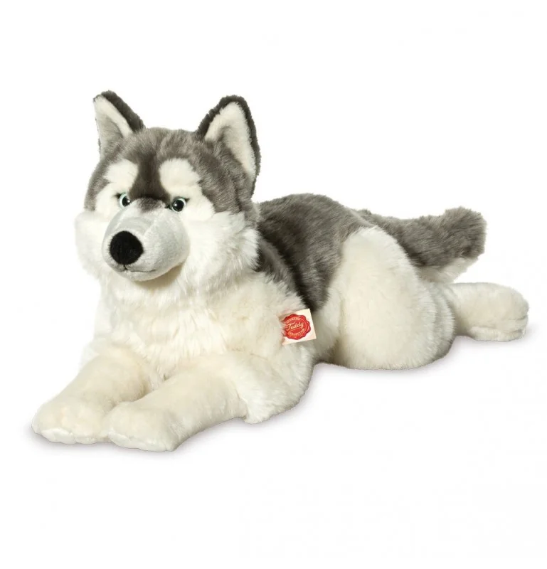 Peluche chien Husky couché - 60 cm signée Teddy Hermann Peluche chien Husky couché - 60 cm signée Teddy Hermann