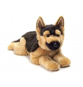Peluche chien berger allemand couché - 60 cm signée Teddy Hermann, vue de face