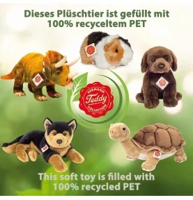 Peluche lapin assis tacheté marron clair et blanc - 20 cm signée Teddy Hermann est garnie d'ouate de polyester recyclé moelleuse