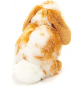 Peluche lapin assis tacheté marron clair et blanc - 20 cm signée Teddy Hermann, vue de dos