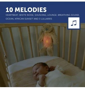 La peluche veilleuse bruit blanc RO le lapin beige possède 10 modes sonores différents La peluche veilleuse bruit blanc RO le lapin beige possède 10 modes sonores différents