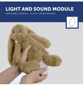 La peluche veilleuse bruit blanc RO le lapin beige possède un module lumineux et sonore La peluche veilleuse bruit blanc RO le lapin beige possède un module lumineux et sonore