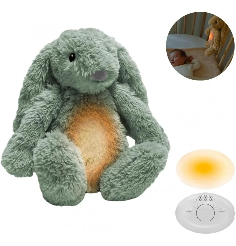 Peluche veilleuse bruit blanc RO le lapin vert signée Zazu Kids Peluche veilleuse bruit blanc RO le lapin vert signée Zazu Kids
