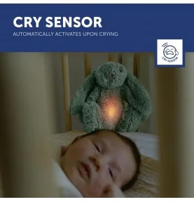 La peluche veilleuse bruit blanc RO le lapin vert signée Zazu Kids possède un détecteur de pleurs avec 2 réglages de sensibilité La peluche veilleuse bruit blanc RO le lapin vert signée Zazu Kids possède un détecteur de pleurs avec 2 réglages de sensibilité