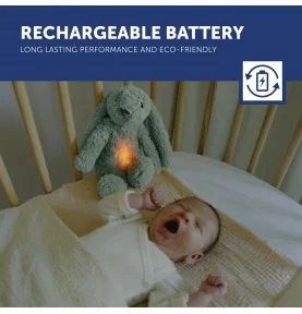La peluche veilleuse bruit blanc RO le lapin vert signée Zazu Kids possède une batterie rechargeable longue durée La peluche veilleuse bruit blanc RO le lapin vert signée Zazu Kids possède une batterie rechargeable longue durée