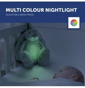 La peluche veilleuse bruit blanc RO le lapin vert signée Zazu Kids possède une veilleuse à luminosité réglable La peluche veilleuse bruit blanc RO le lapin vert signée Zazu Kids possède une veilleuse à luminosité réglable