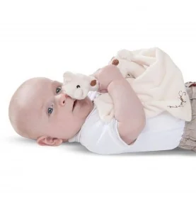 Bébé avec Doudou Sophie Chérie Sophie la girafe signé Vulli Bébé avec Doudou Sophie Chérie Sophie la girafe signé Vulli