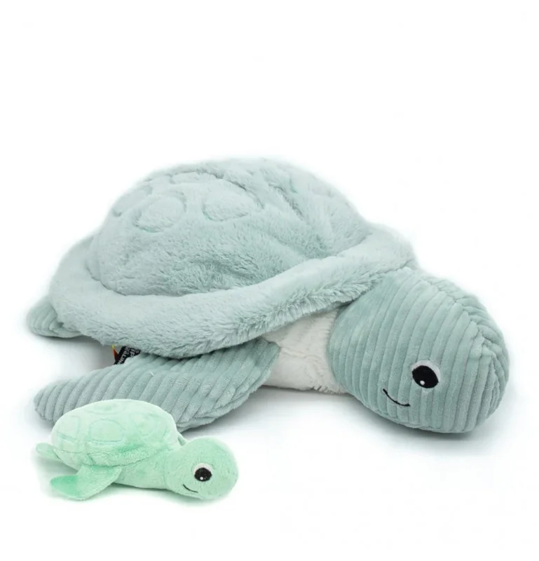 Peluche tortue géante maman bébé menthe signée Les Deglingos