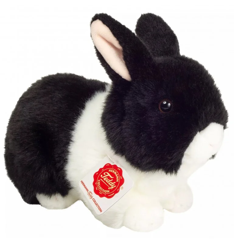 Peluche lapin noir et blanc - 23 cm signée Teddy Hermann