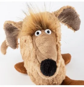 Peluche teckel "Sausage Schorschi" signée Sigikid, gros plan sur la tête Peluche teckel "Sausage Schorschi" signée Sigikid, gros plan sur la tête