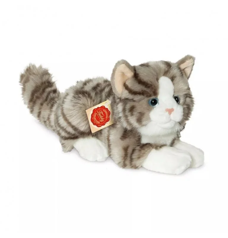 Peluche chat gris couché - 20 cm Teddy Hermann