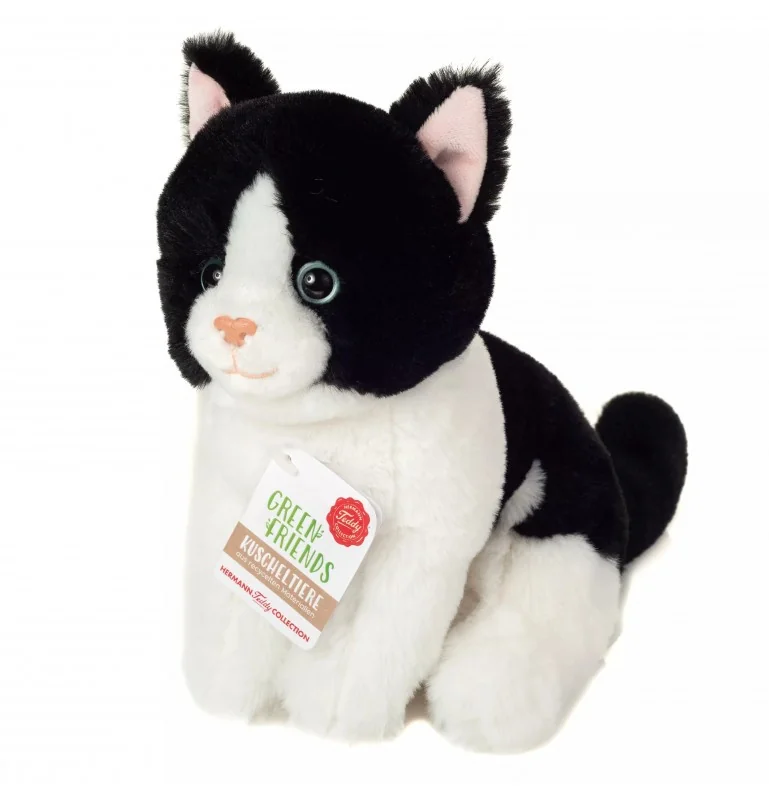 Peluche chat assis noir et blanc - 20 cm Teddy Hermann Peluche chat assis noir et blanc - 20 cm Teddy Hermann