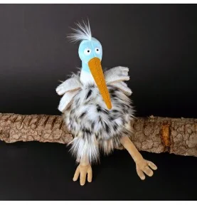 Peluche oiseau "Tobago Tom" signé Sigikid, assis sur une branche