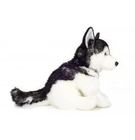 Peluche Husky assis - 30 cm Signée Teddy Hermann, vue de profil Peluche Husky assis - 30 cm Signée Teddy Hermann, vue de profil