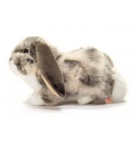 Peluche lapin bélier gris et blanc - 30 cm signée Teddy Hermann, vue de profil