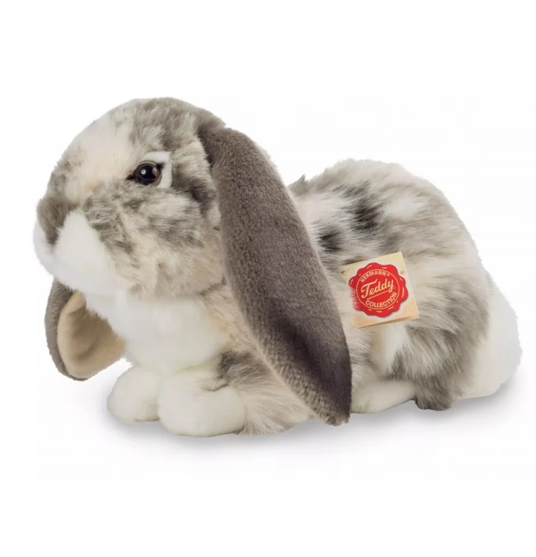 Peluche lapin bélier gris et blanc - 30 cm signée Teddy Hermann