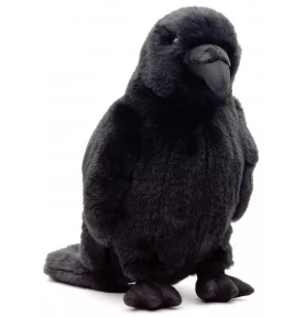 Peluche corbeau avec croassement, vue de face Peluche corbeau avec croassement, vue de face