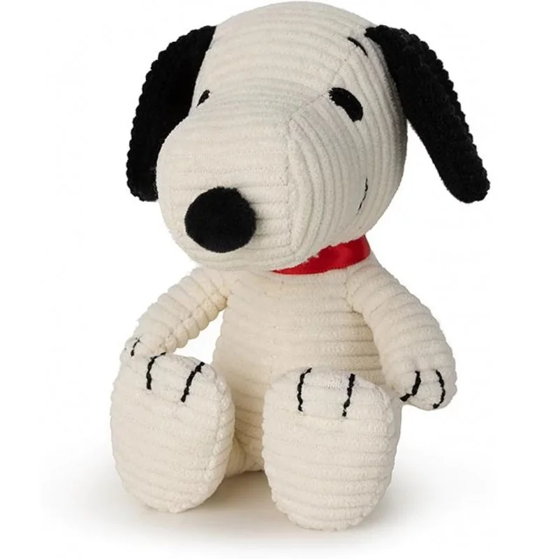 Peluche Snoopy assis en velours côtelé crème – 12 cm