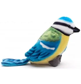 Peluche mésange bleue - 10 cm, vue de profil