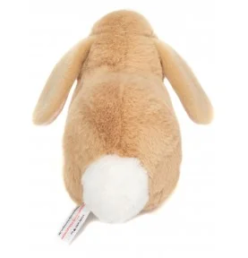 Jeune fille jouant avec Peluche lapin beige - 23 cm signée Teddy Hermann, vue de dos Jeune fille jouant avec Peluche lapin beige - 23 cm signée Teddy Hermann, vue de dos