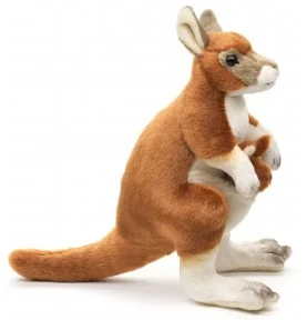 Peluche kangourou avec bébé - 23 cm signée Uni-Toys, vue de profil Peluche kangourou avec bébé - 23 cm signée Uni-Toys, vue de profil