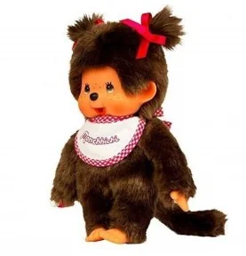 Peluche Kiki Monchhichi Fille au bavoir rose et blanc - 20 cm Peluche Kiki Monchhichi Fille au bavoir rose et blanc - 20 cm