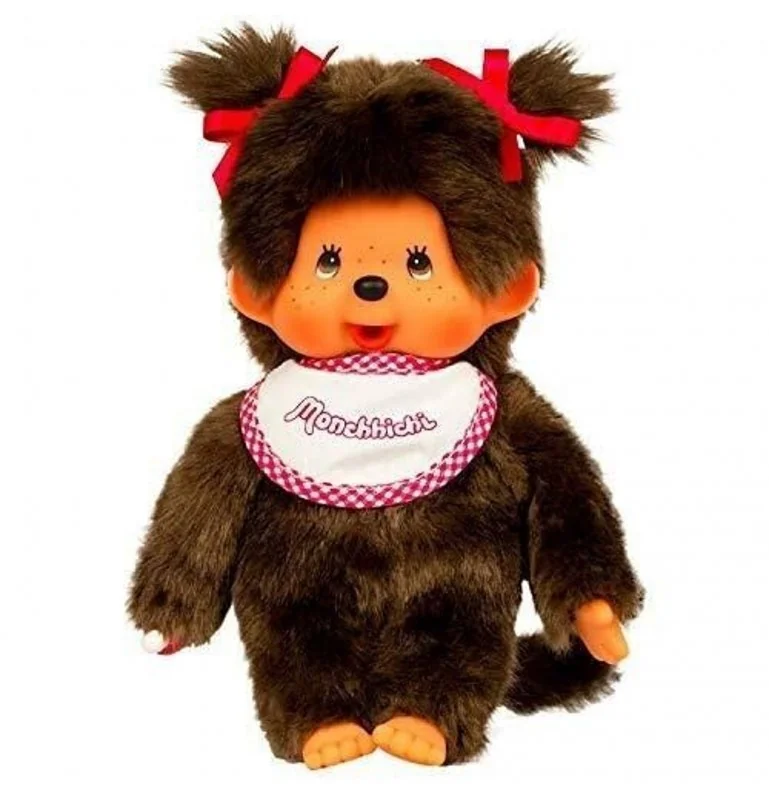 Peluche Kiki Monchhichi Fille au bavoir rose et blanc - 20 cm Peluche Kiki Monchhichi Fille au bavoir rose et blanc - 20 cm