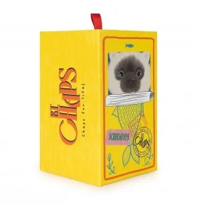 Peluche chat siamois Eddie en boîte cadeau - 17 cm, vue sur la boîte cadeau