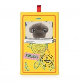 Peluche chat siamois Eddie en boîte cadeau - 17 cm, vue sur la boîte cadeau
