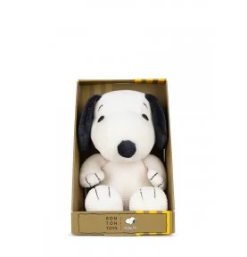 Peluche Snoopy en velours côtelé dans sa boite cadeau, vue de face Peluche Snoopy en velours côtelé dans sa boite cadeau, vue de face