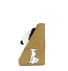 Peluche Snoopy en velours côtelé dans sa boite cadeau, vue de profil Peluche Snoopy en velours côtelé dans sa boite cadeau, vue de profil