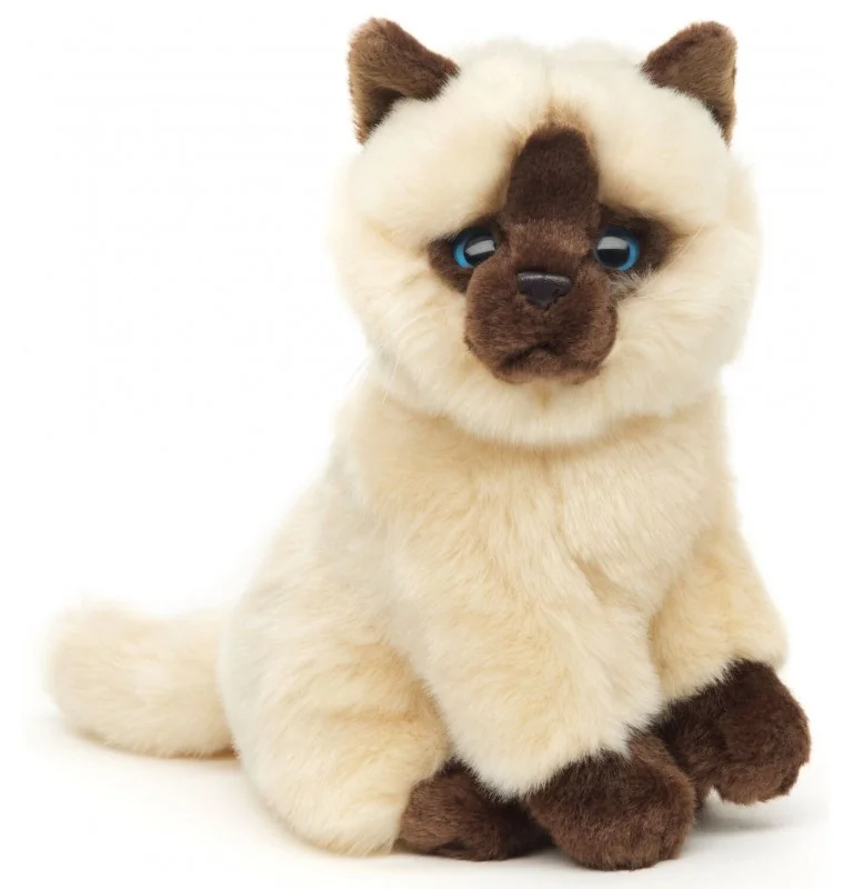 Peluche chat siamois beige-marron assis - 21 cm
