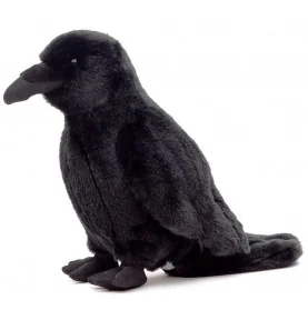 Peluche corbeau noir - 23 cm, vue de profil