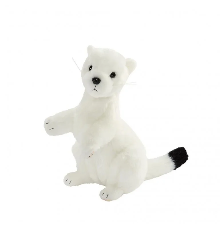 Peluche hermine blanche dressée - 23 cm signée Anima