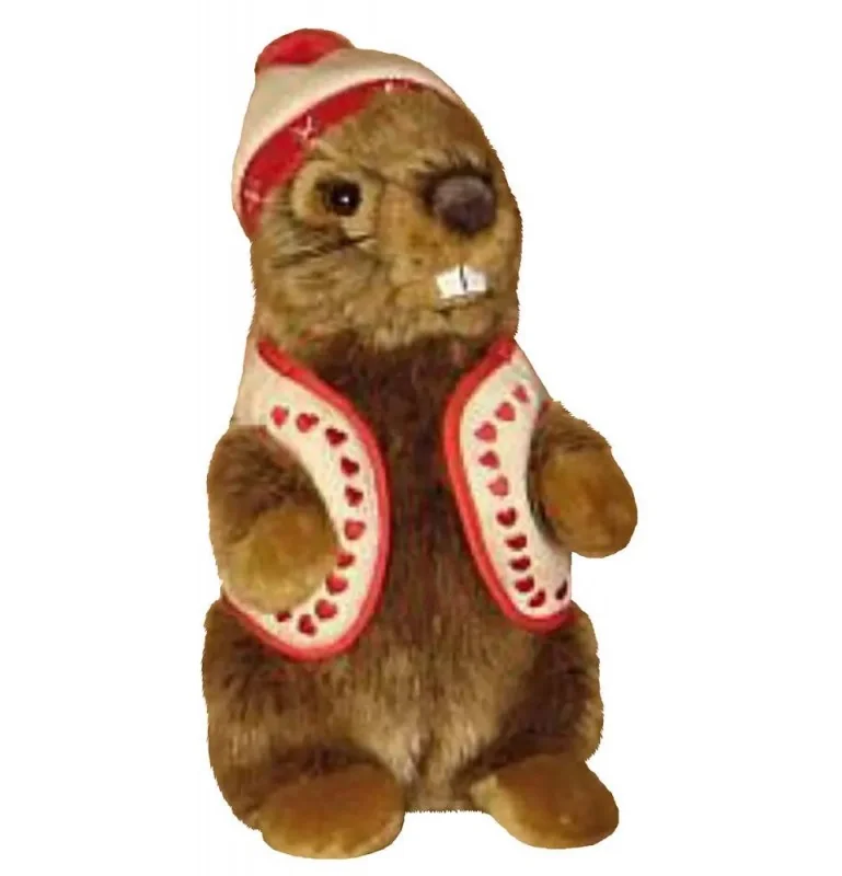 Peluche marmotte avec bonnet et gilet beiges - 25 cm signée Anima Peluche marmotte avec bonnet et gilet beiges - 25 cm signée Anima