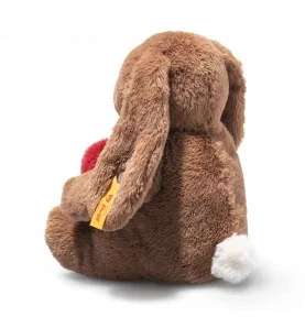 Peluche lapin Hoppie Love avec cœur marron - 16 cm signée Steiff, vue de dos