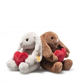 Peluches lapin Hoppie Love avec cœur marron et gris - 16 cm signées Steiff