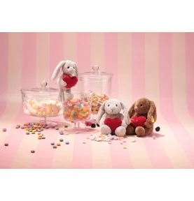 Peluches lapin Hoppie Love avec cœur marron et gris - 16 cm signées Steiff