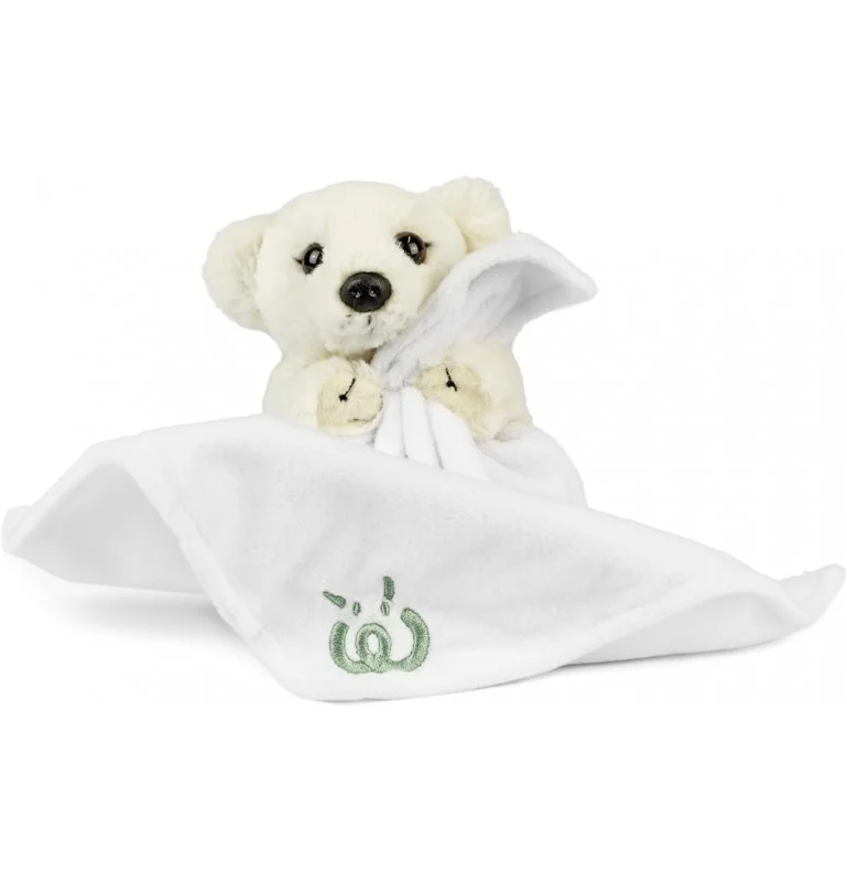 Peluche doudou bébé ours polaire avec mouchoir signée Living Nature Peluche doudou bébé ours polaire avec mouchoir signée Living Nature