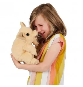 Jeune fille jouant avec Marionnette porcelet signée Folkmanis Jeune fille jouant avec Marionnette porcelet signée Folkmanis
