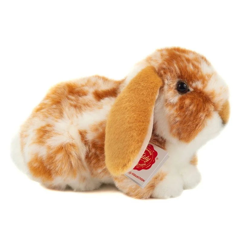 Peluche Lapin Bélier Tacheté Marron Clair et Blanc - 23 cm signée Teddy Hermann