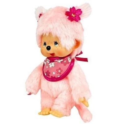 Peluche Kiki Monchhichi Pinky Sakura - 20 cm signée Bandai Peluche Kiki Monchhichi Pinky Sakura - 20 cm signée Bandai