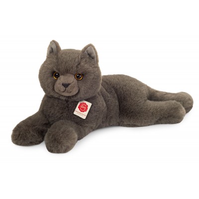 Peluche Chat Chartreux couché - 36 cm signée Teddy Hermann
