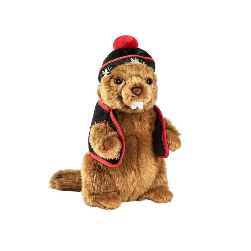 Peluche marmotte sonore Yodel avec bonnet et gilet noir - 25 cm signée Anima Peluche marmotte sonore Yodel avec bonnet et gilet noir - 25 cm signée Anima