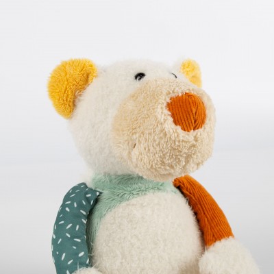 Peluche Ours Polaire Patchwork - 31 cm signée Sigikid, gros plan sur la tête Peluche Ours Polaire Patchwork - 31 cm signée Sigikid, gros plan sur la tête